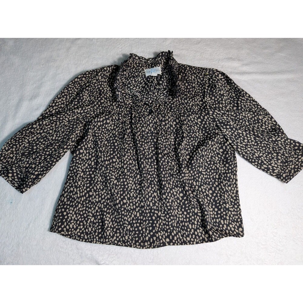 Jun & Ivy Women Medium Black Cream Abstract Dot Button Up Business Office Casual